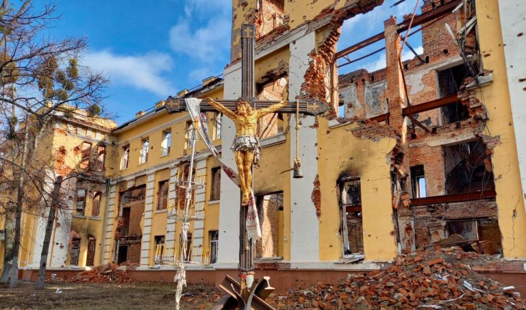 The Art of MFF | "The Cross of Peace" Project Featuring the Golden Crucifixion | Kharkiv. A City Ablaze. | Photo by Sergey Melnikoff, a.k.a. MFF.