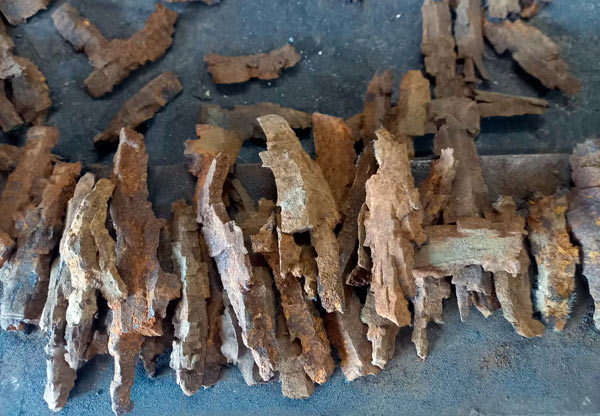 The artist selects, from thousands of fragments, those whose forms precisely match the needs of the sculpture.