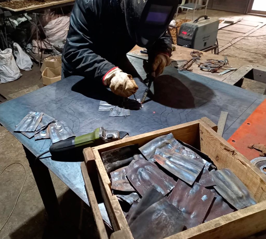 All metal fragments are carefully joined through electric welding.