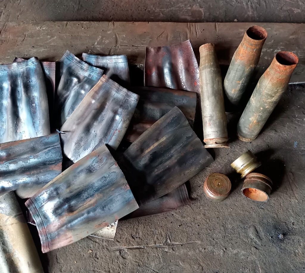 The Arts of MFF | “Fabric” elements made from 23 mm and 30 mm autocannon shell casings, forged into flat segments.