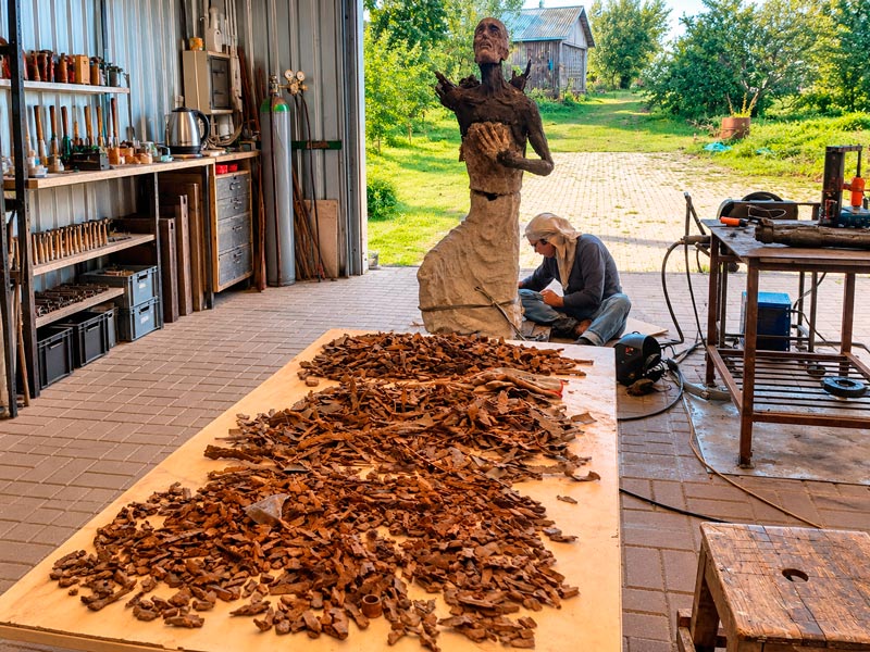 The Silent Uprising of an Angel taking shape in the artist’s workshop — a monumental sculpture assembled piece by piece from thousands of fragments of war. The MFF European Studio, Skaistkalne, Latvia. 27 September 2026.